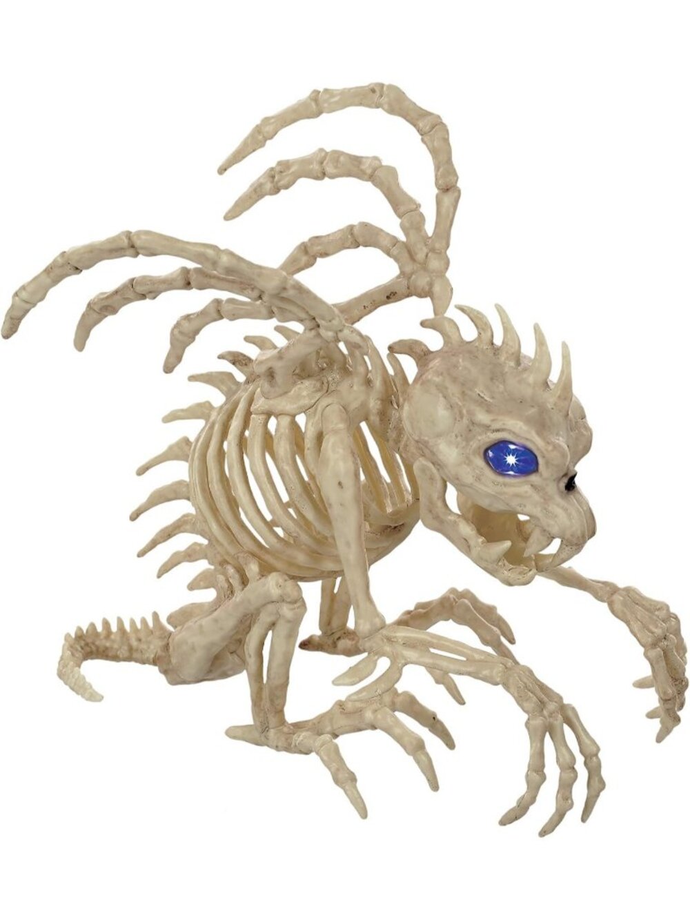 Blue LED Eyes 10 Inch Cream Tan Light Up Skeleton Gargoyle Halloween Décor